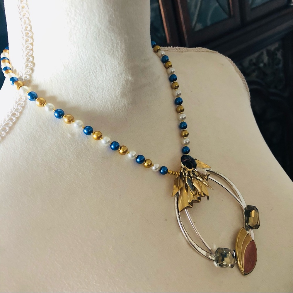 Handcrafted Repurpose Large Bold Stone Pendant Cz… - image 3